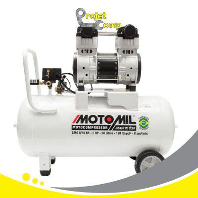 Compressor de Ar Odontológico 50 Litros Isento de Óleo CMO-8 - MOTOMIL
